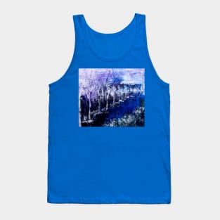 Purple blue and black with detailing of white semi abstract river scape painting Tank Top